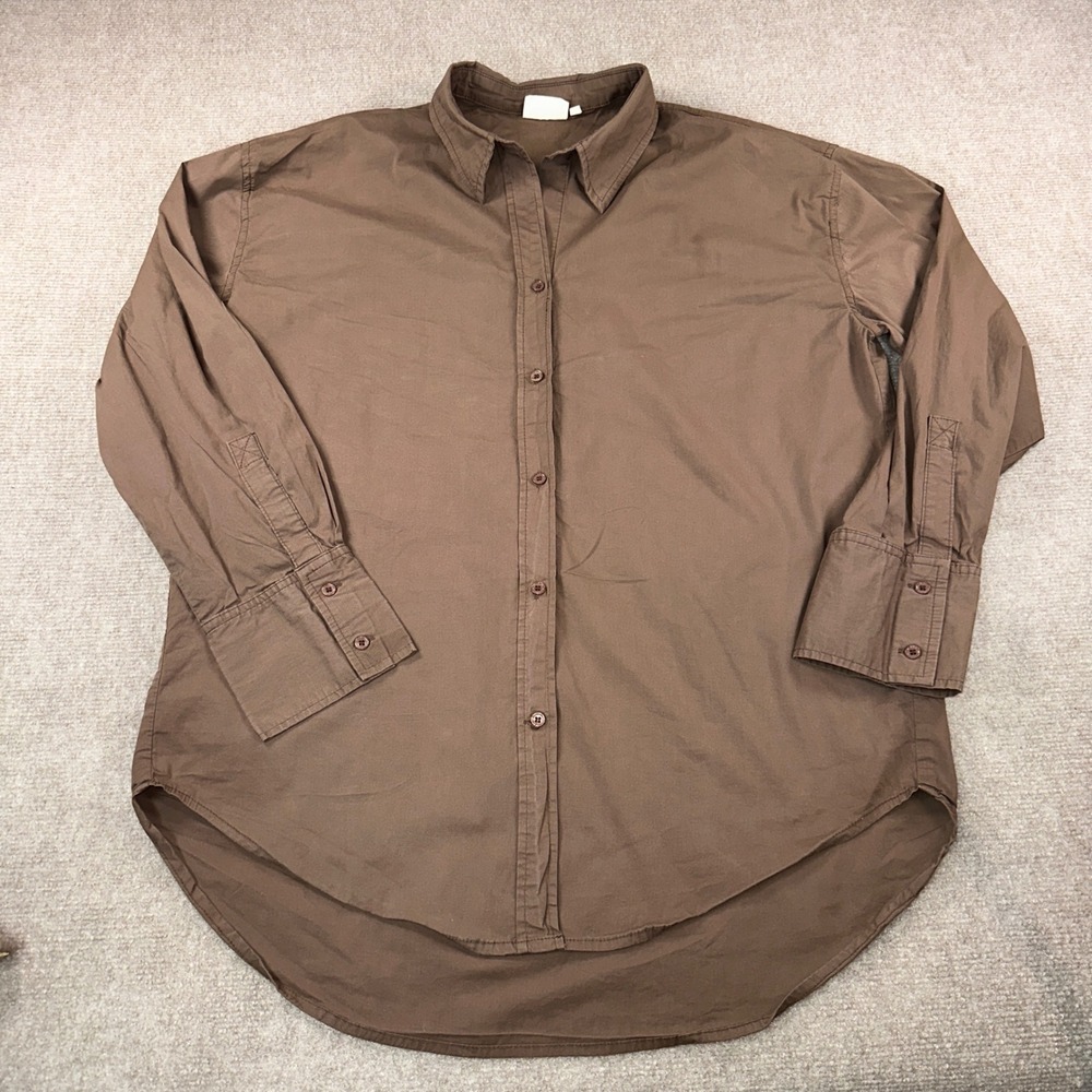 NIA Brown Long Sleeve Button Down Shirt NT-703 Chocolate Cotton Stretch Large